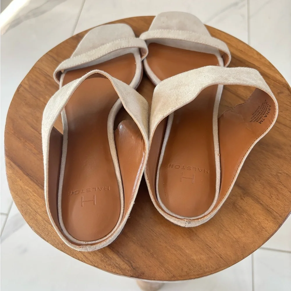 Halston Heritage Neutral Beige Suede Slide Mules - Picture 3 of 14